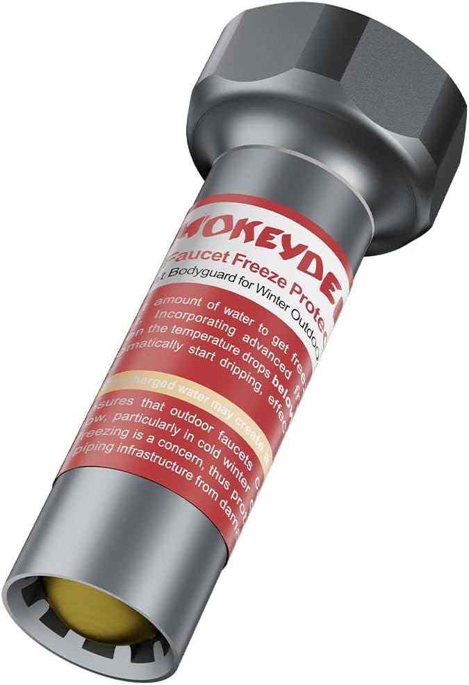 Mokeyder صمام حماية من التجمد لصنبور المياه الخارجي، ينشط عند درجة حرارة الماء أقل من 35.6°F/ 2°C، غطاء صنبور مقاوم للصقيع بملف خيط 3/4 بوصة للحديقة، العشب والفناء، رمادي، 1 عبوة - Image 1